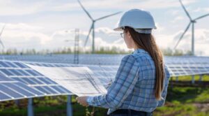 Des femmes installant des panneaux solaires, illustration de systèmes énergétiques féministes