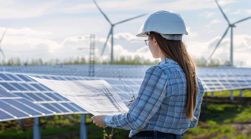 Des femmes installant des panneaux solaires, illustration de systèmes énergétiques féministes